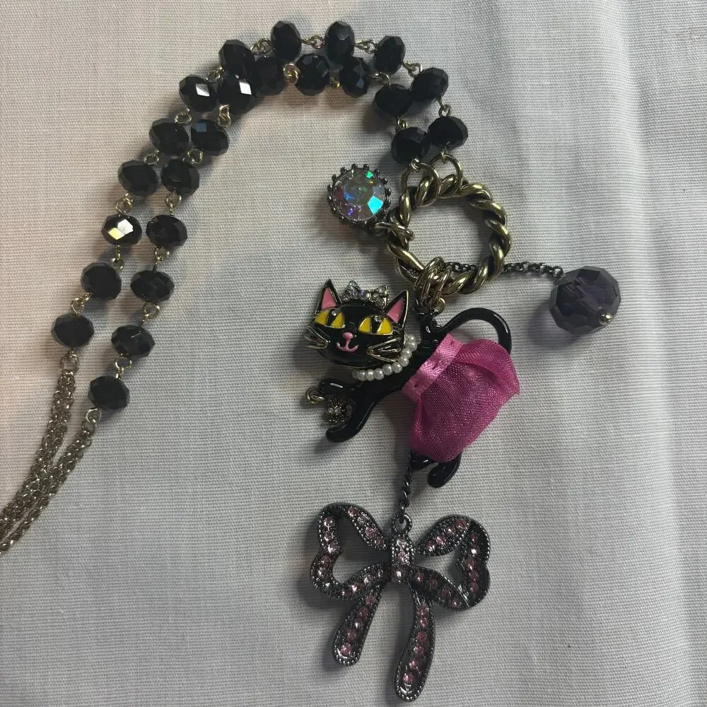 Betsey‎ Johnson Kitty in a TuTu Lariat Necklace RARE Embellished Sparkly Glam